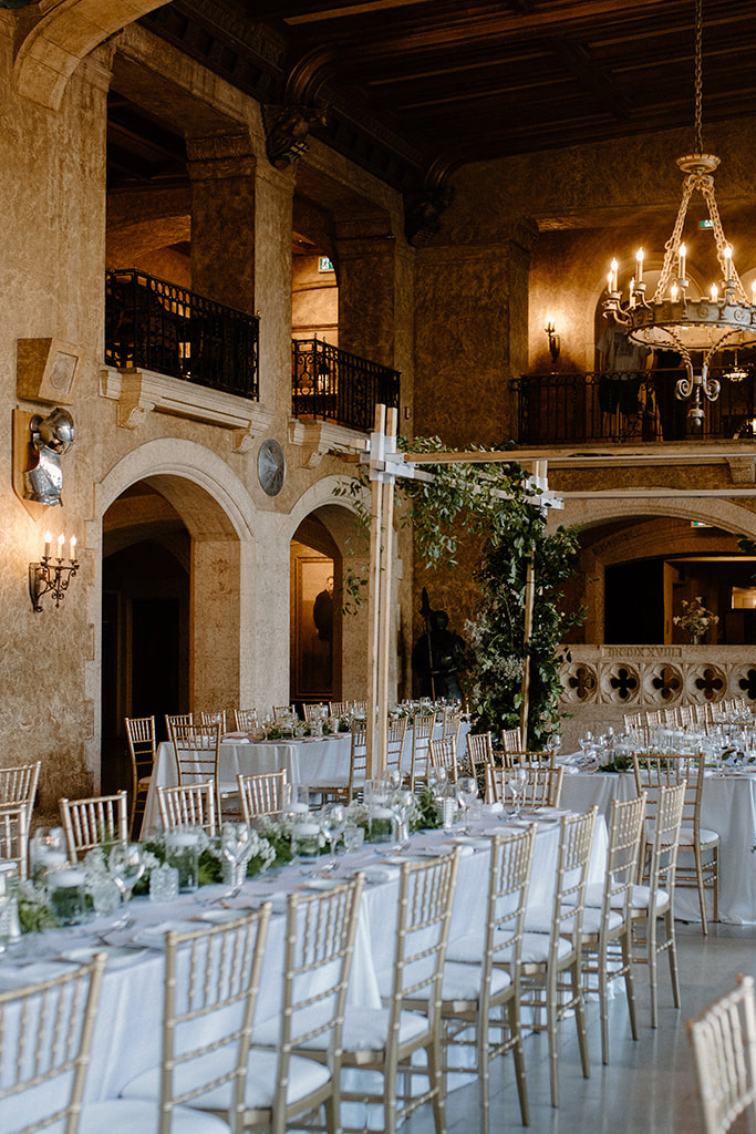 Gold and white luxury wedding reception styled by Joy By Joelle.