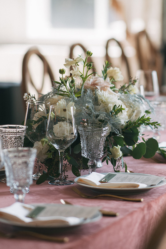 Pink and white table setting for a wedding styled by Joy By Joelle.